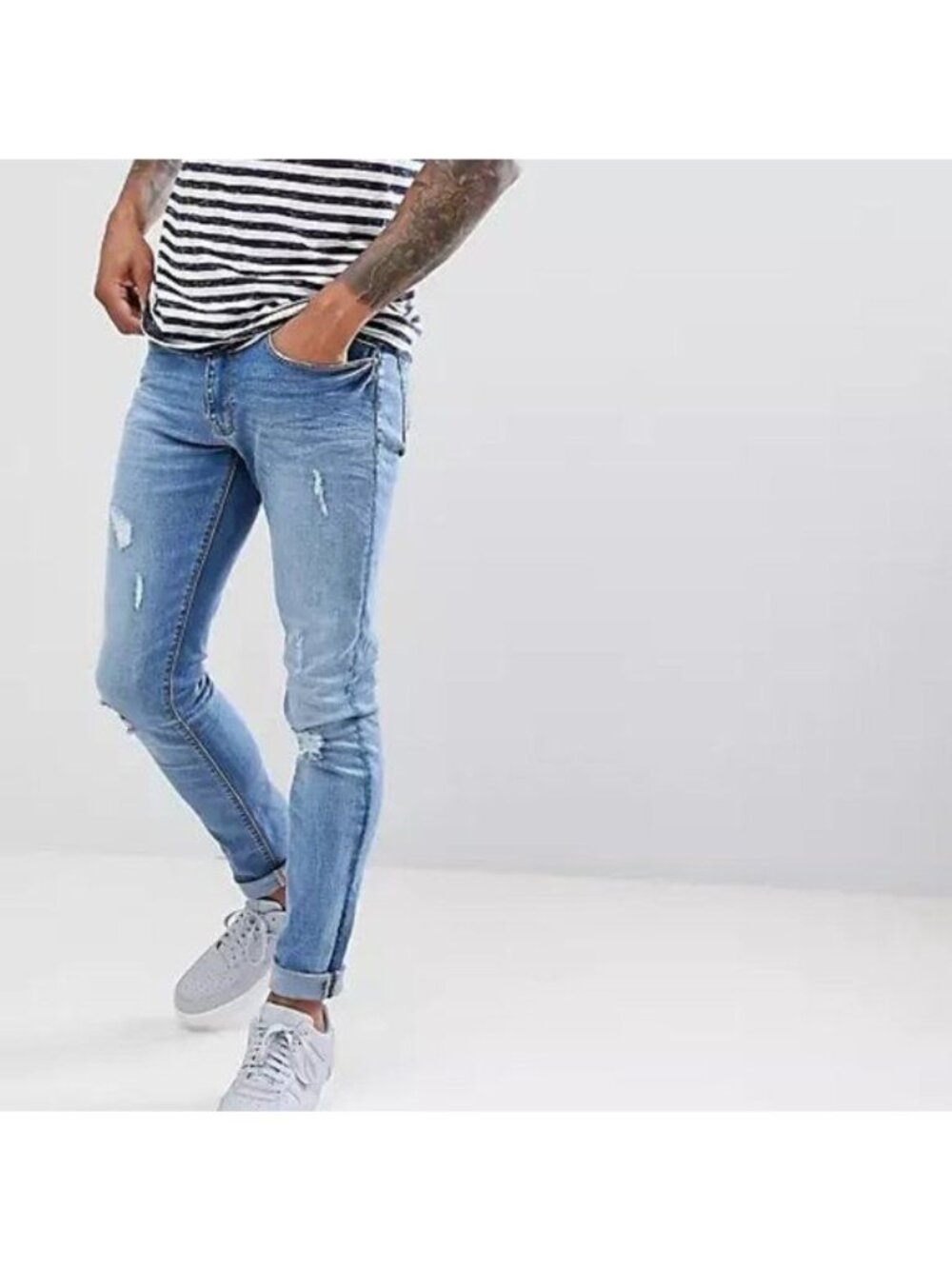 ASOS Jefferson Distressed Blue Ripped Jeans - Picture 2 of 12